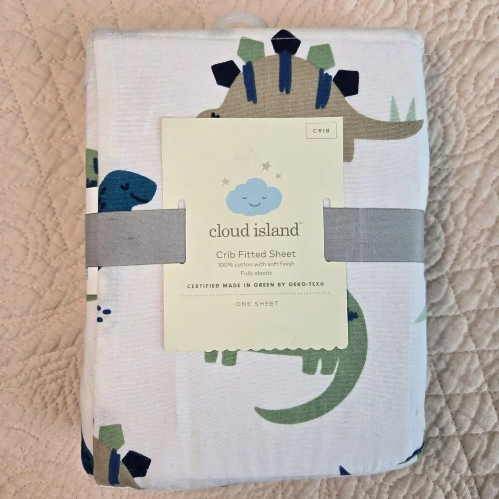 Cloud Island Fitted Crib Sheets Dinosaur Blue/Green 28x52 6